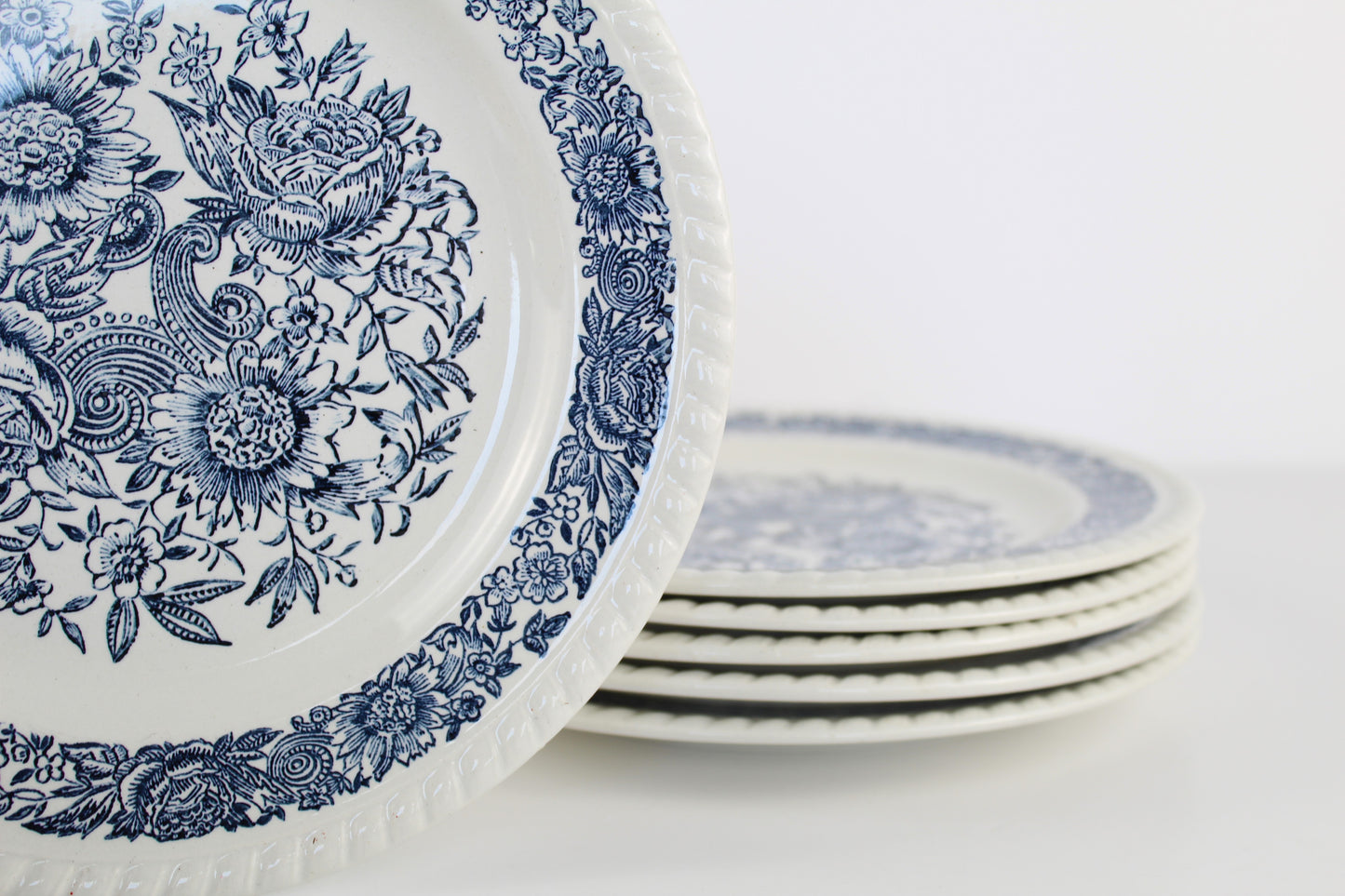 Assiettes décor floral bleu - Lot de 6