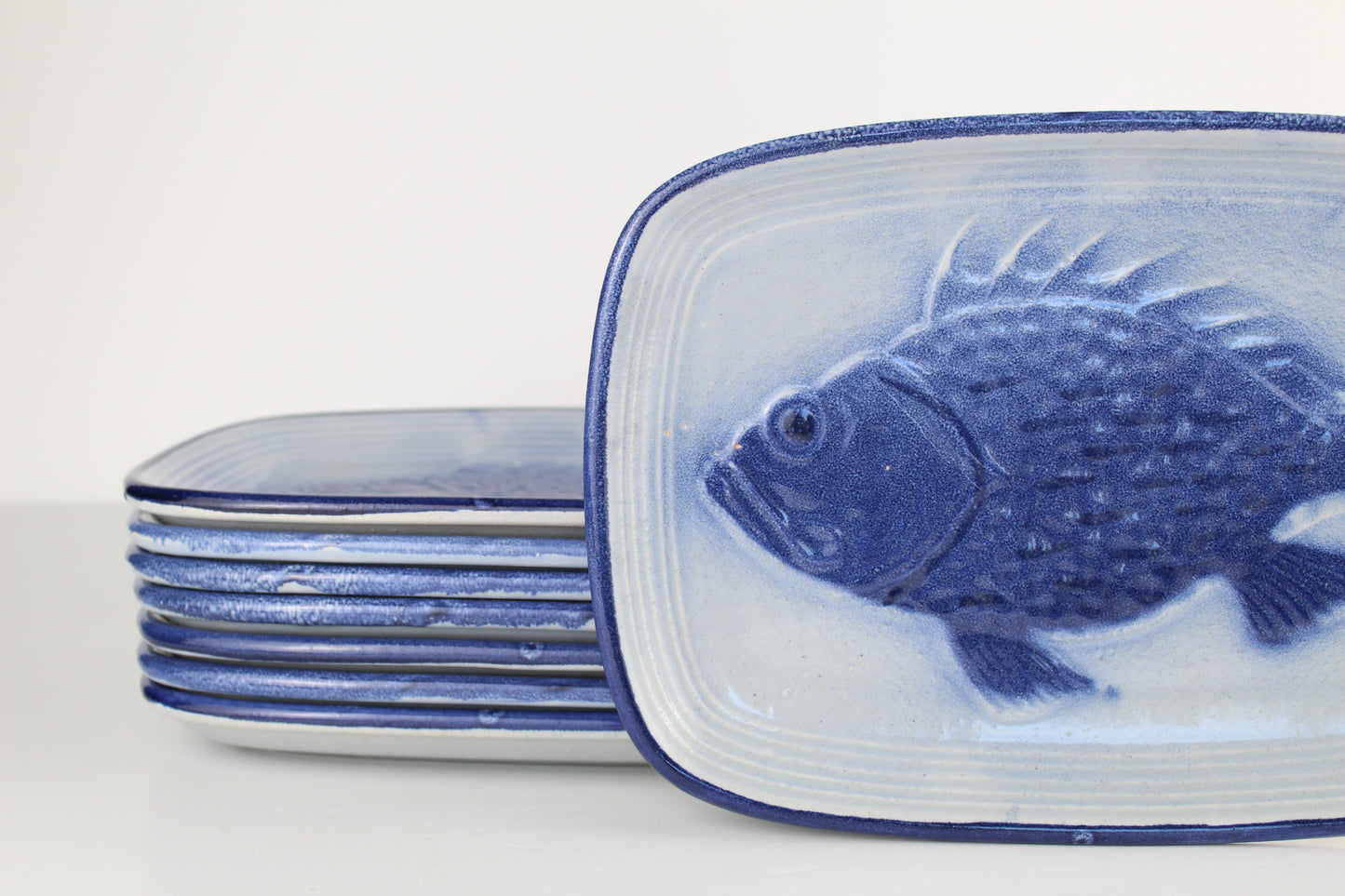 Assiette rectangulaire bleue poisson - Lot de 2